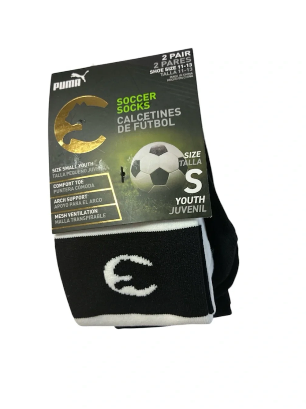 PUMA PUMA PROCAT SOCCER SOCKS 2PK - SIZE: YOUTH S - BLACK/WHITE